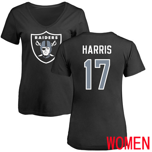 Oakland Raiders Black Women Dwayne Harris Name and Number Logo NFL Football #17 T Shirt->nfl t-shirts->Sports Accessory